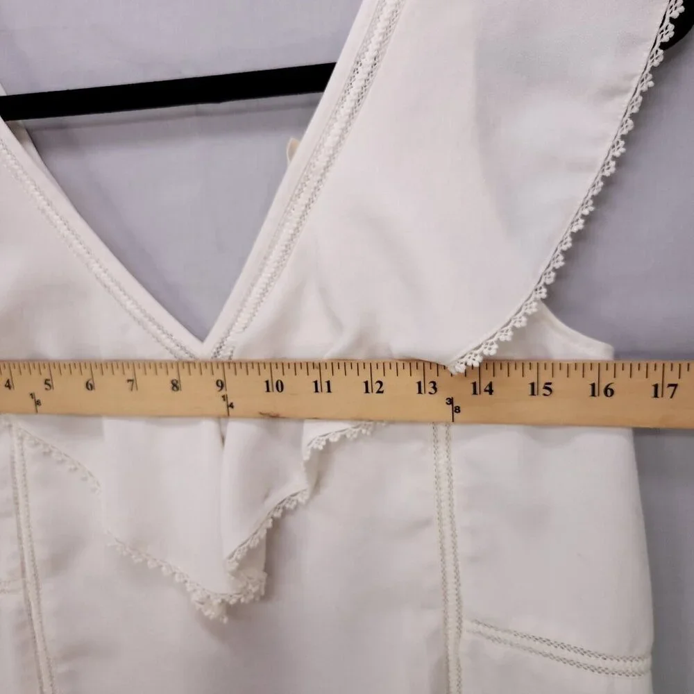 Sezane Blouse Ivory Ruffle V-Neck Sleeveless Tank Top Womens Size 36 - Picture 3 of 13